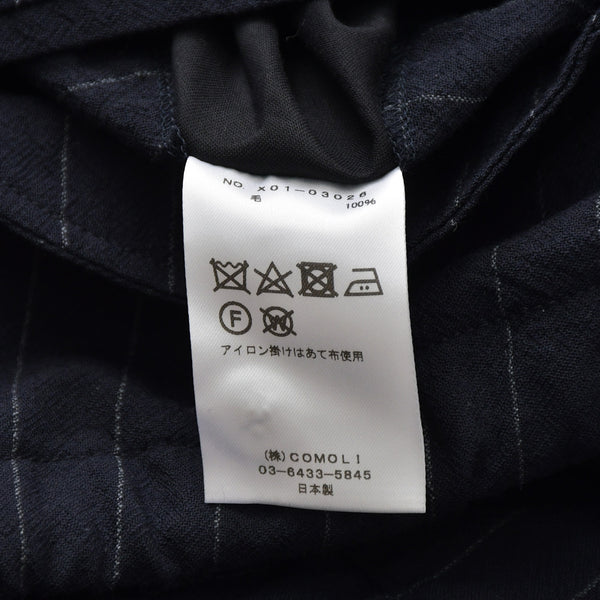 Very Good Condition COMOLI Wool Striped Drawstring Pants X01-03026 1 Size Navy Wool Easy Pants Used 4a008152
