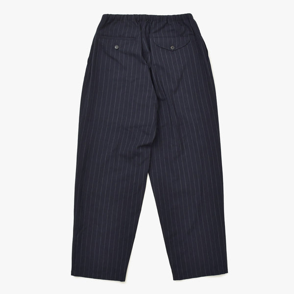 Very Good Condition COMOLI Wool Striped Drawstring Pants X01-03026 1 Size Navy Wool Easy Pants Used 4a008152