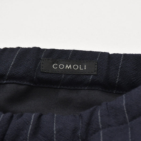 Very Good Condition COMOLI Wool Striped Drawstring Pants X01-03026 1 Size Navy Wool Easy Pants Used 4a008152