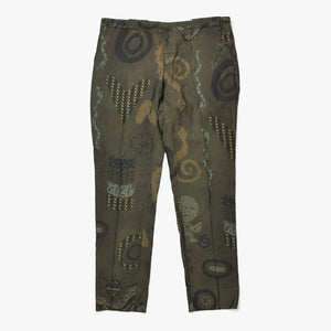 極美品 ETRO エトロ スラックスパンツ ペイズリー柄 161-1W117-4112 イタリア製 レーヨン シルク カーキ サイズ52 中古 4a008155