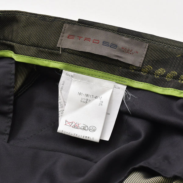 極美品 ETRO エトロ スラックスパンツ ペイズリー柄 161-1W117-4112 イタリア製 レーヨン シルク カーキ サイズ52 中古 4a008155