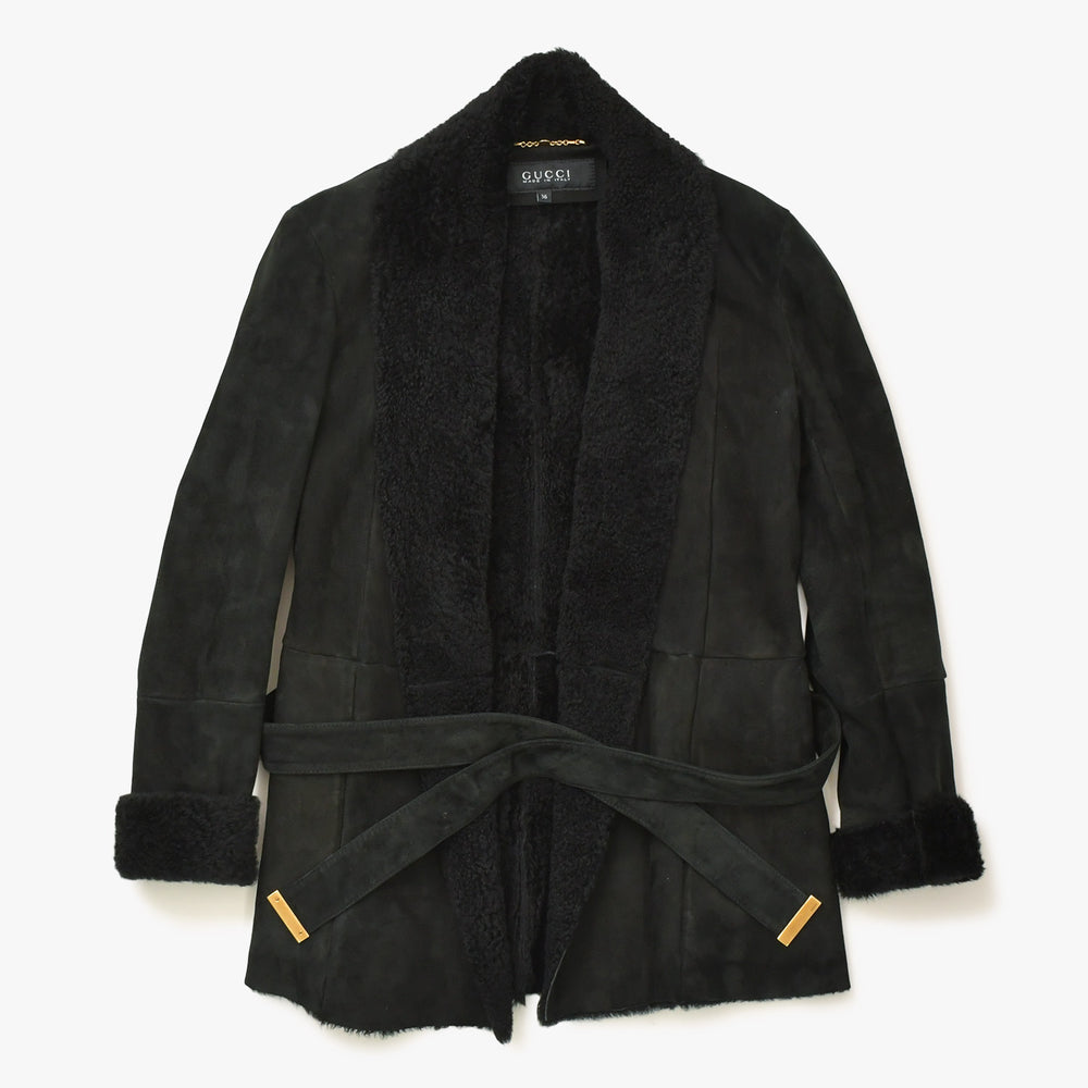 Very good condition GUCCI Gucci shearling coat jacket 325349 Made in Italy Jeepskin Black Gold hardware Size 36 Used 4a008304