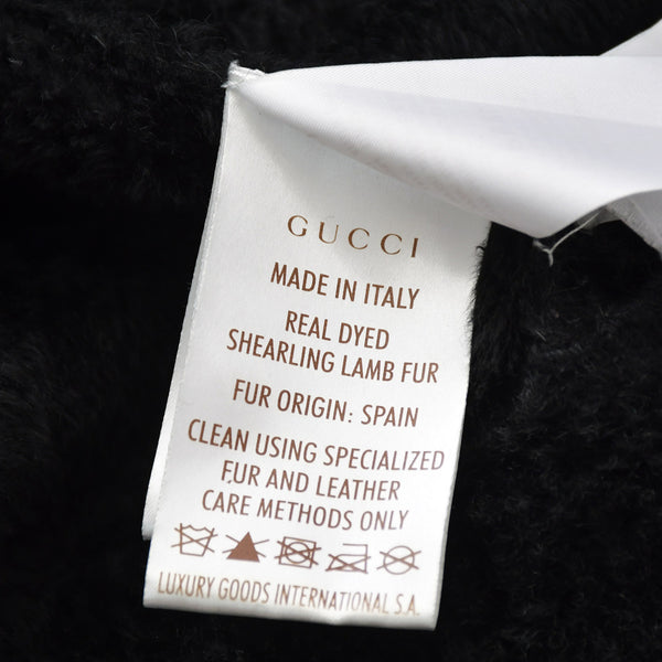 極美品 GUCCI グッチ ムートンコート ジャケット 325349 イタリア製 ジープスキン ブラック ゴールド金具 サイズ36 中古 4a008304