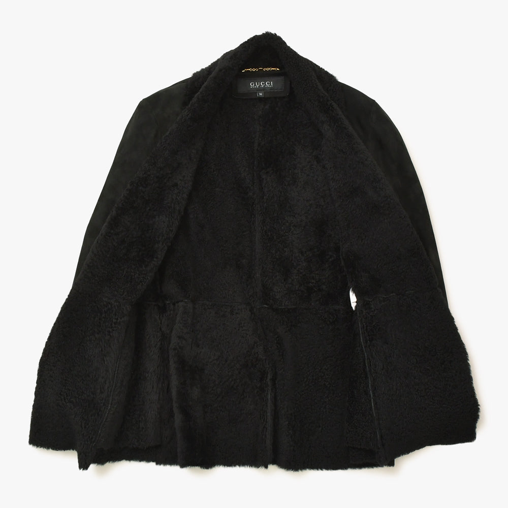 Very good condition GUCCI Gucci shearling coat jacket 325349 Made in Italy Jeepskin Black Gold hardware Size 36 Used 4a008304