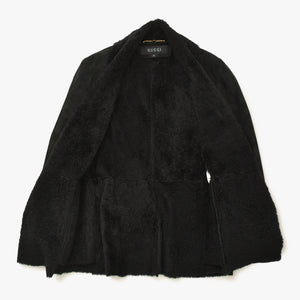 極美品 GUCCI グッチ ムートンコート ジャケット 325349 イタリア製 ジープスキン ブラック ゴールド金具 サイズ36 中古 4a008304