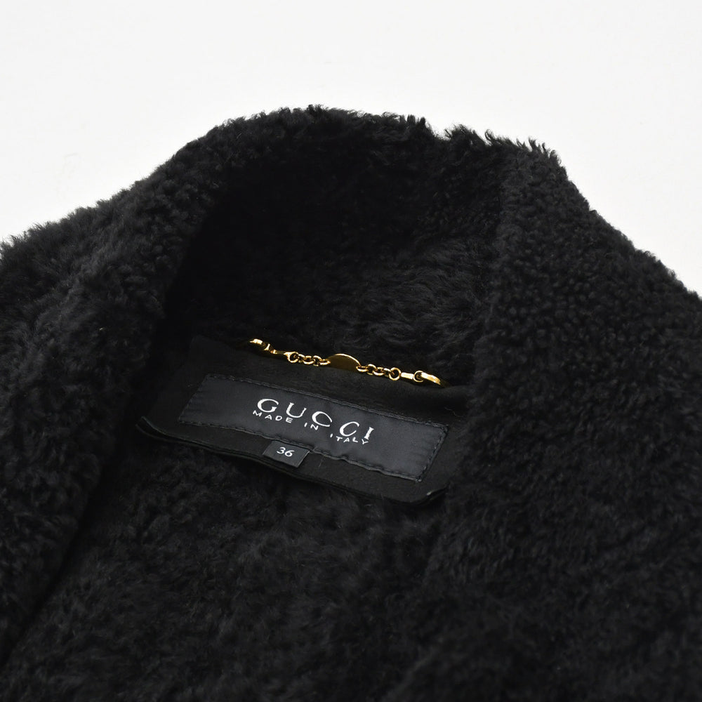 Very good condition GUCCI Gucci shearling coat jacket 325349 Made in Italy Jeepskin Black Gold hardware Size 36 Used 4a008304