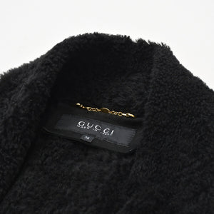 極美品 GUCCI グッチ ムートンコート ジャケット 325349 イタリア製 ジープスキン ブラック ゴールド金具 サイズ36 中古 4a008304