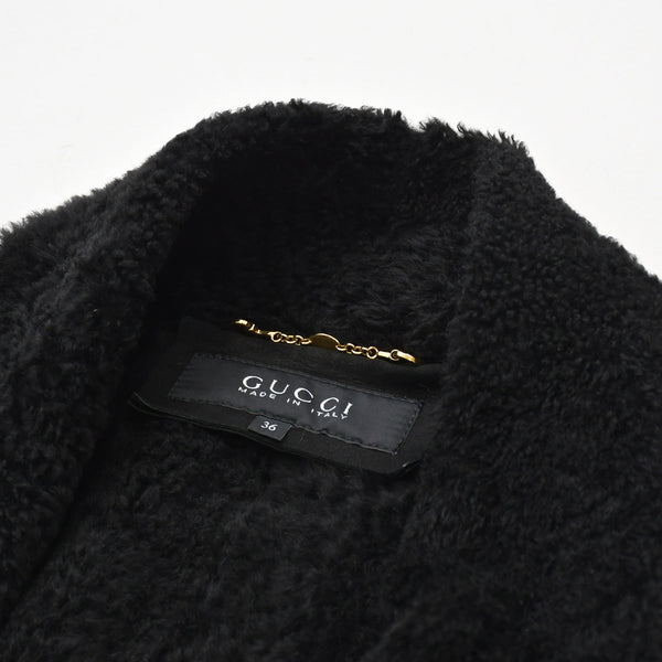 極美品 GUCCI グッチ ムートンコート ジャケット 325349 イタリア製 ジープスキン ブラック ゴールド金具 サイズ36 中古 4a008304