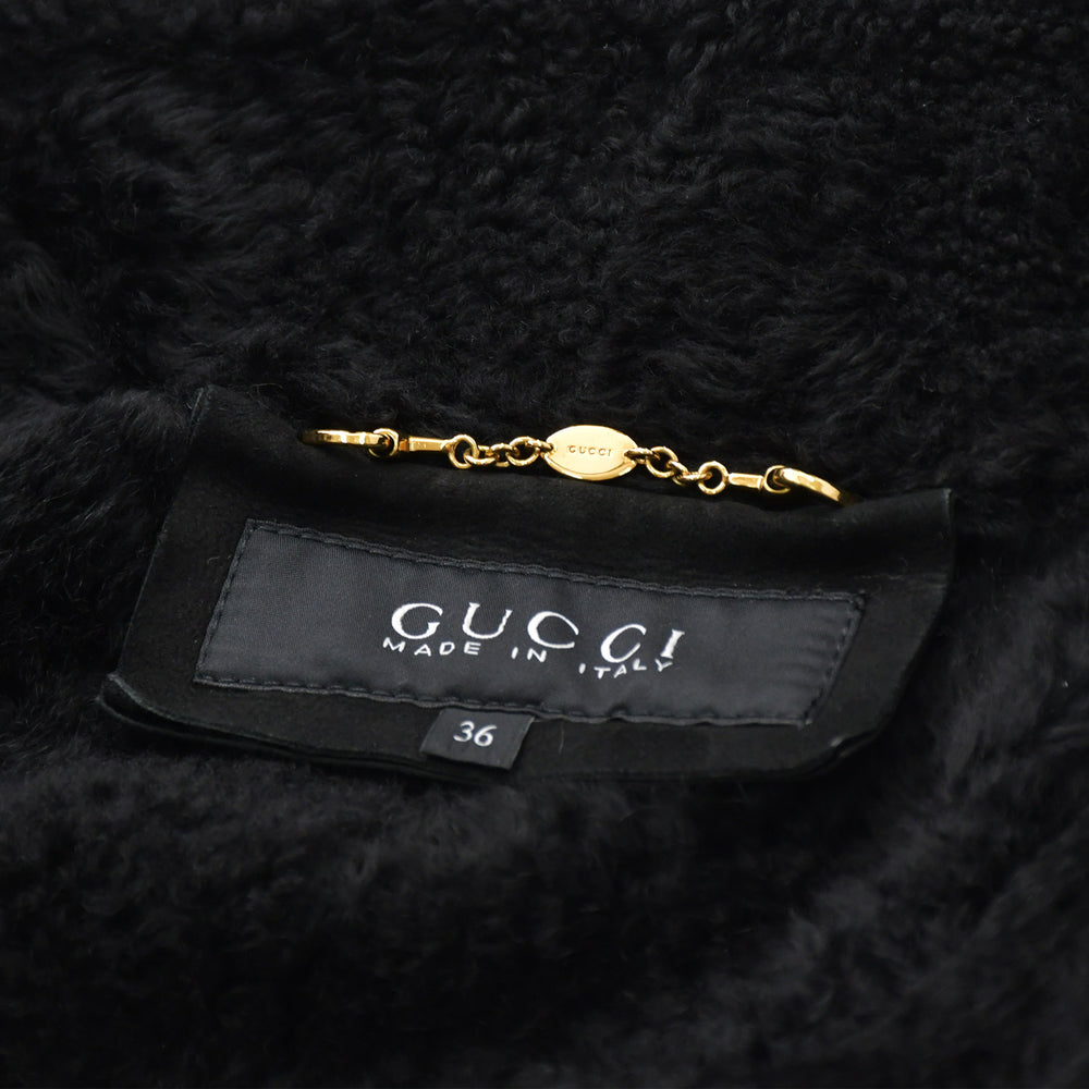 Very good condition GUCCI Gucci shearling coat jacket 325349 Made in Italy Jeepskin Black Gold hardware Size 36 Used 4a008304