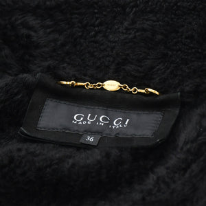 極美品 GUCCI グッチ ムートンコート ジャケット 325349 イタリア製 ジープスキン ブラック ゴールド金具 サイズ36 中古 4a008304