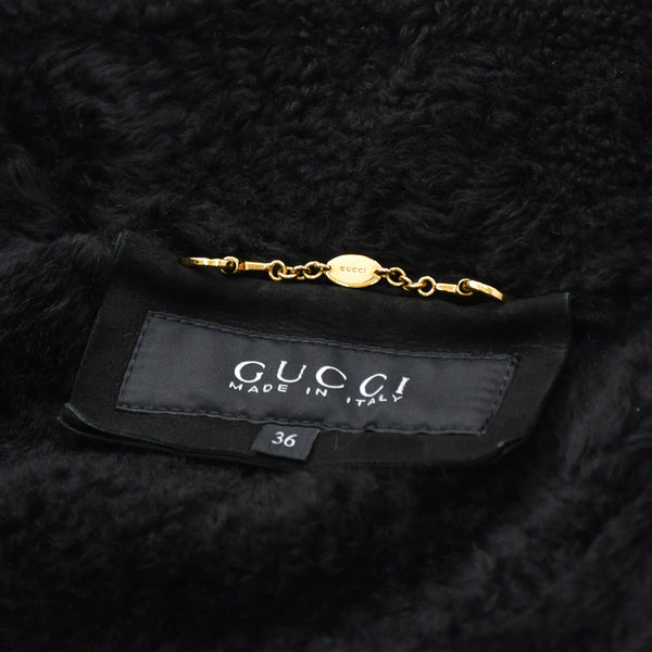 極美品 GUCCI グッチ ムートンコート ジャケット 325349 イタリア製 ジープスキン ブラック ゴールド金具 サイズ36 中古 4a008304