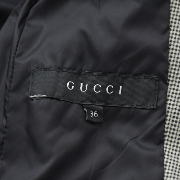 極美品 GUCCI グッチ ファー付きライダースブルゾン 221876 ZU708 36サイズ カーキ ブラウン 千鳥格子柄 ジャンニーニ期 ゴールド金具 中古 4a008305