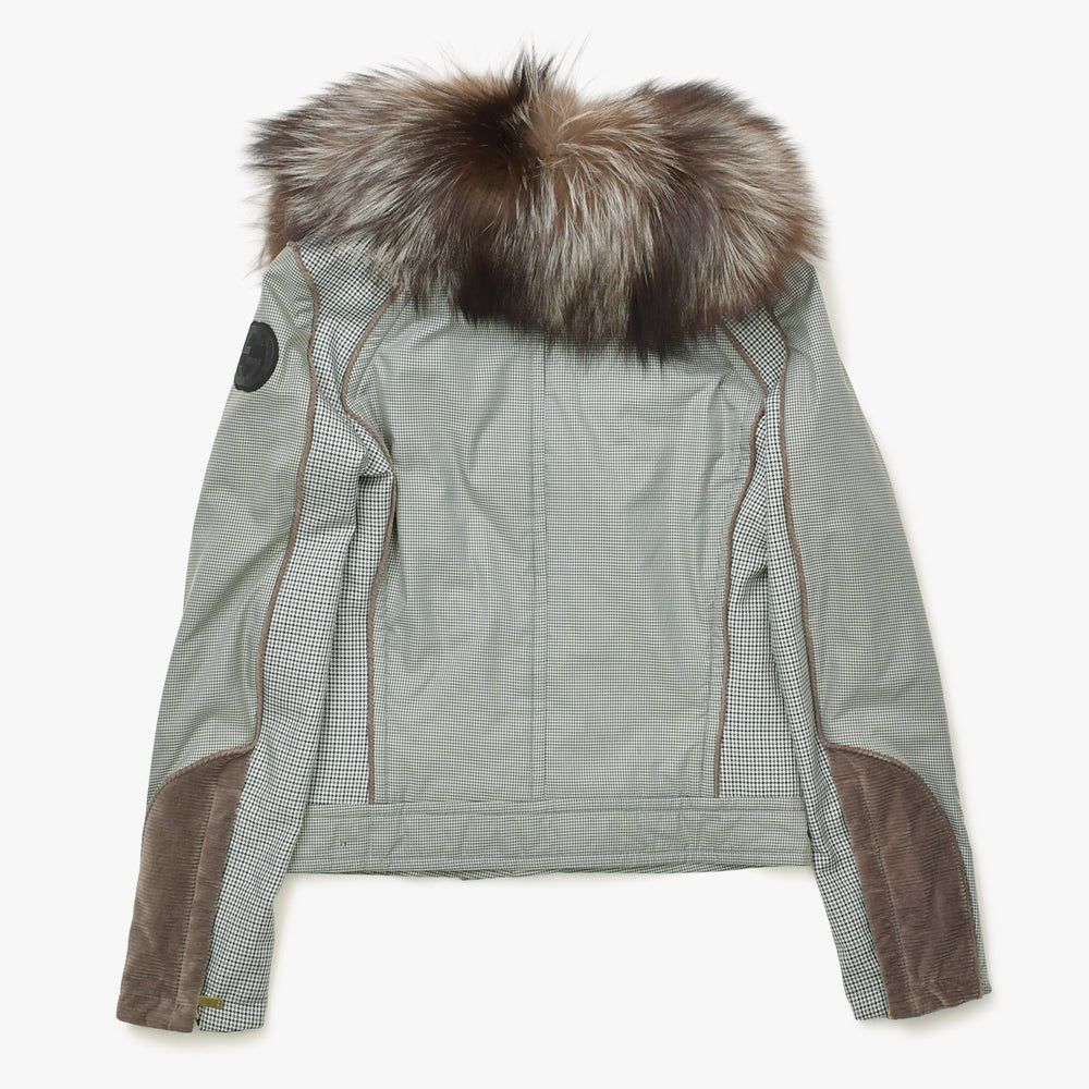 Very good condition GUCCI Fur rider's blouson 221876 ZU708 36 size Khaki brown Houndstooth pattern Giannini period Gold hardware Used 4a008305