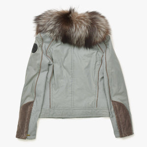 極美品 GUCCI グッチ ファー付きライダースブルゾン 221876 ZU708 36サイズ カーキ ブラウン 千鳥格子柄 ジャンニーニ期 ゴールド金具 中古 4a008305