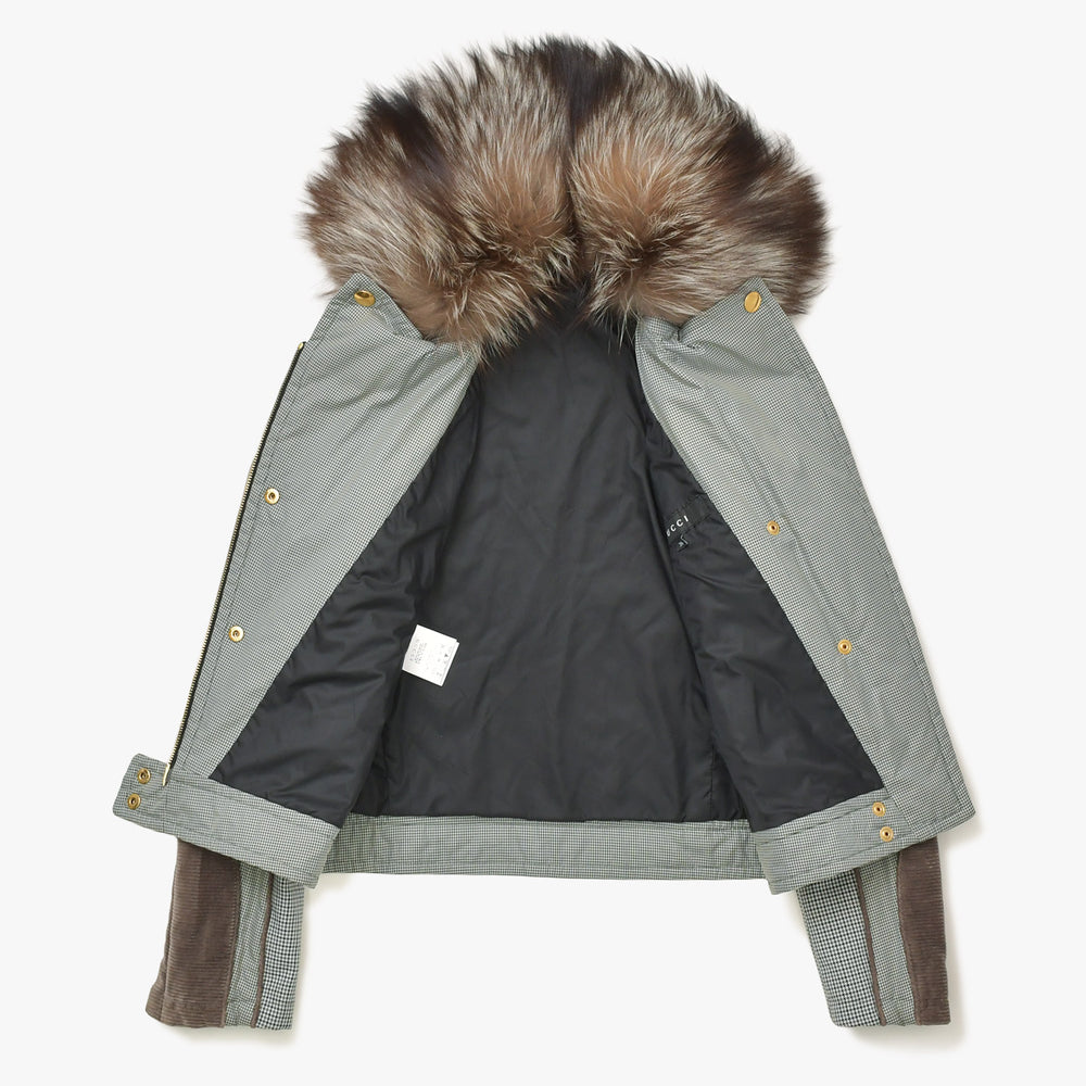 Very good condition GUCCI Fur rider's blouson 221876 ZU708 36 size Khaki brown Houndstooth pattern Giannini period Gold hardware Used 4a008305