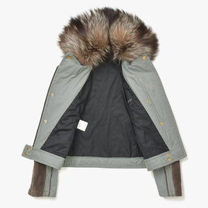極美品 GUCCI グッチ ファー付きライダースブルゾン 221876 ZU708 36サイズ カーキ ブラウン 千鳥格子柄 ジャンニーニ期 ゴールド金具 中古 4a008305