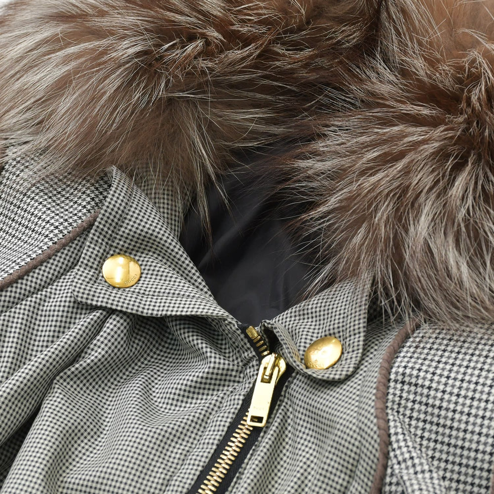 Very good condition GUCCI Fur rider's blouson 221876 ZU708 36 size Khaki brown Houndstooth pattern Giannini period Gold hardware Used 4a008305