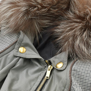 極美品 GUCCI グッチ ファー付きライダースブルゾン 221876 ZU708 36サイズ カーキ ブラウン 千鳥格子柄 ジャンニーニ期 ゴールド金具 中古 4a008305