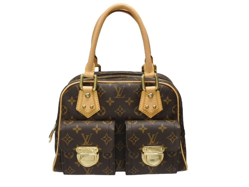 Very good condition LOUIS VUITTON Manhattan PM handbag M40026 PVC tanned leather brown gold hardware used 4b008402