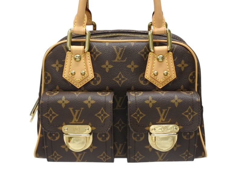 Very good condition LOUIS VUITTON Manhattan PM handbag M40026 PVC tanned leather brown gold hardware used 4b008402