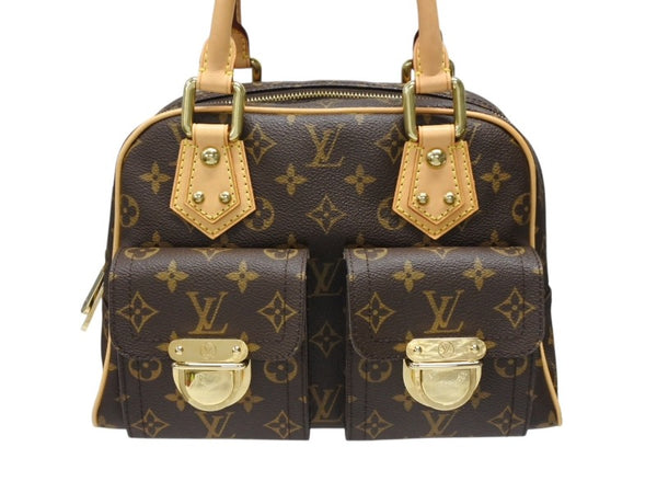 極美品 LOUIS VUITTON ルイヴィトン マンハッタンPM ハンドバッグ M40026 PVC ヌメ革 ブラウン ゴールド金具 中古 4b008402