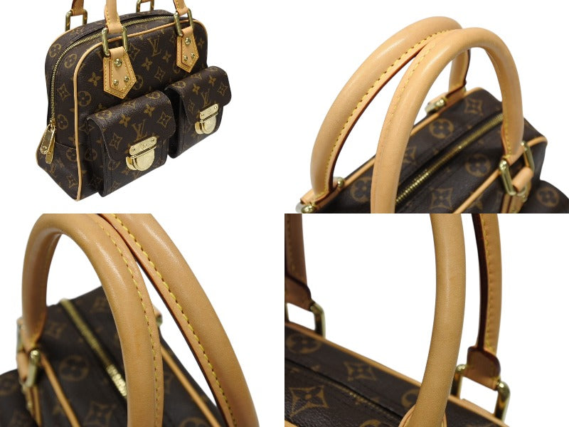 Very good condition LOUIS VUITTON Manhattan PM handbag M40026 PVC tanned leather brown gold hardware used 4b008402