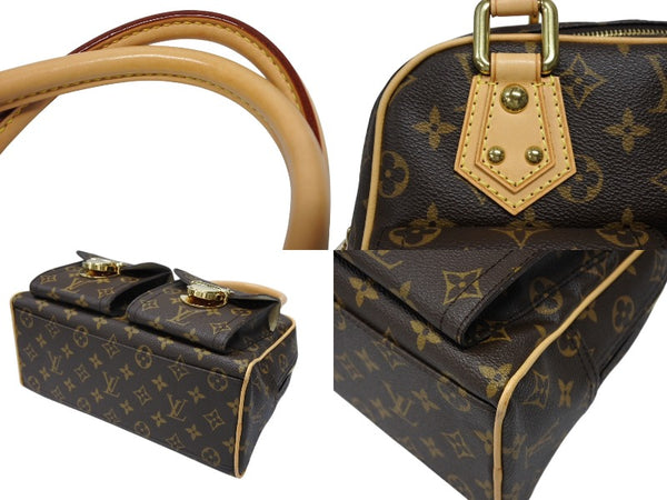 極美品 LOUIS VUITTON ルイヴィトン マンハッタンPM ハンドバッグ M40026 PVC ヌメ革 ブラウン ゴールド金具 中古 4b008402
