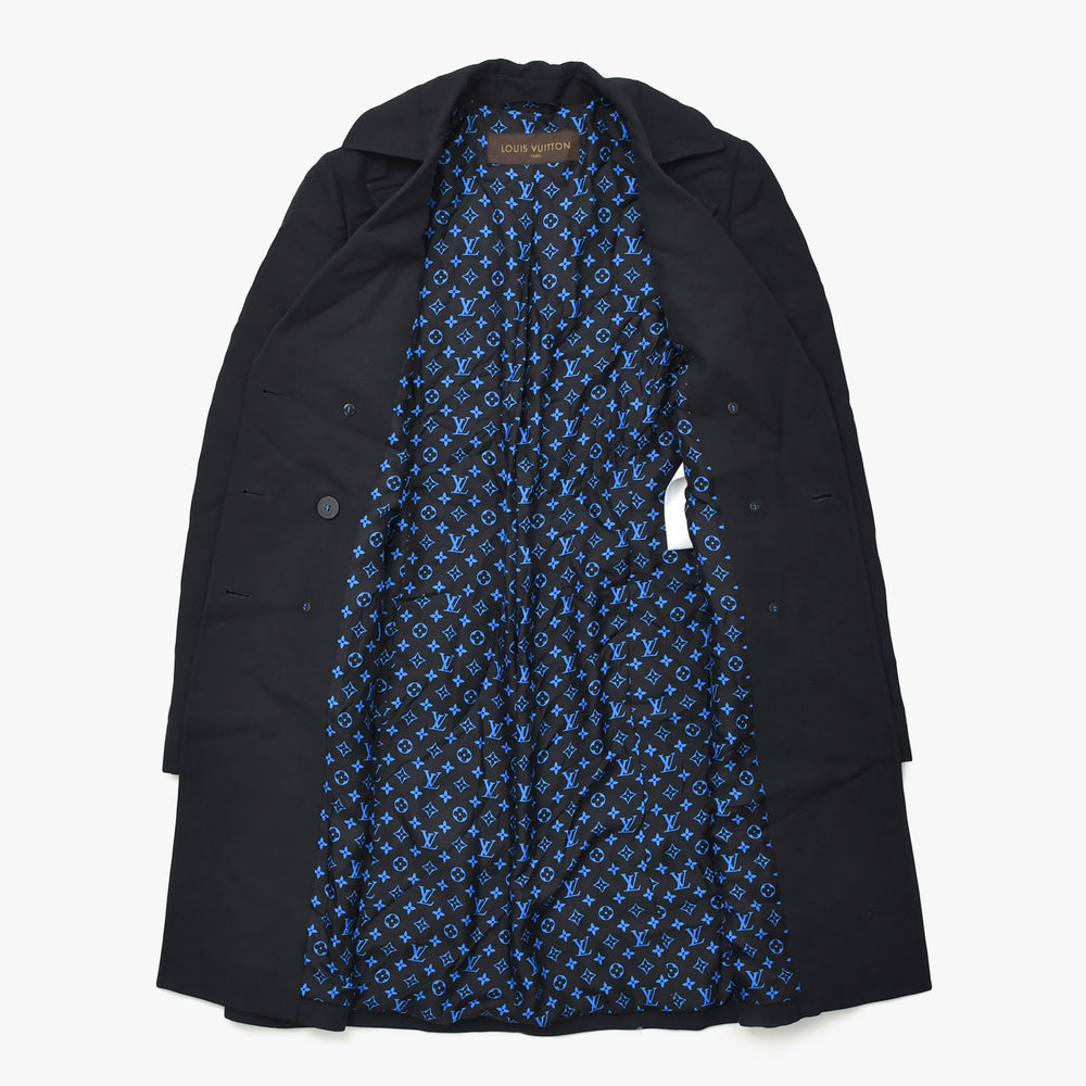 Very Good Condition LOUIS VUITTON Trench Coat Monogram Pattern Black Blue Outerwear Wool Silk Sample Used 4a008412