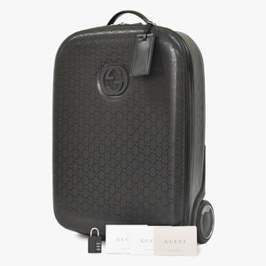 極美品 GUCCI グッチ スーツケース キャリーケース 旅行バッグ ブラック シルバー金具 189754 PVC 中古 4a008417