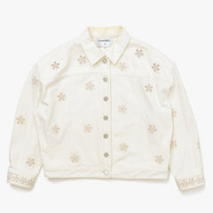 CHANEL Flower pattern denim jacket 2014 P76751V68765 Cotton White Silver hardware Size 46 Good condition Used 4a008648