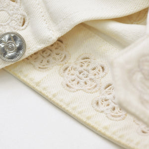 CHANEL Flower pattern denim jacket 2014 P76751V68765 Cotton White Silver hardware Size 46 Good condition Used 4a008648