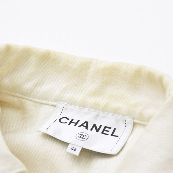 CHANEL Flower pattern denim jacket 2014 P76751V68765 Cotton White Silver hardware Size 46 Good condition Used 4a008648