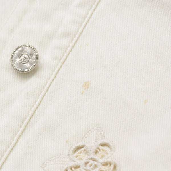 CHANEL Flower pattern denim jacket 2014 P76751V68765 Cotton White Silver hardware Size 46 Good condition Used 4a008648