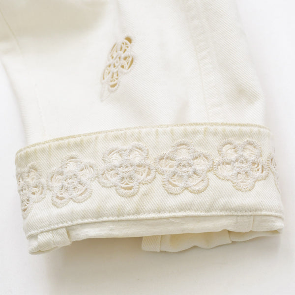 CHANEL Flower pattern denim jacket 2014 P76751V68765 Cotton White Silver hardware Size 46 Good condition Used 4a008648