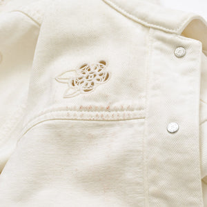 CHANEL Flower pattern denim jacket 2014 P76751V68765 Cotton White Silver hardware Size 46 Good condition Used 4a008648