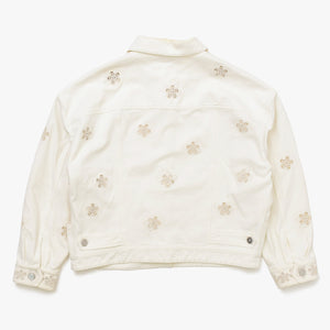 CHANEL Flower pattern denim jacket 2014 P76751V68765 Cotton White Silver hardware Size 46 Good condition Used 4a008648