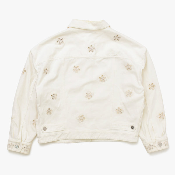 CHANEL Flower pattern denim jacket 2014 P76751V68765 Cotton White Silver hardware Size 46 Good condition Used 4a008648