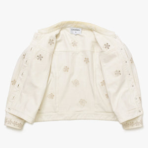 CHANEL Flower pattern denim jacket 2014 P76751V68765 Cotton White Silver hardware Size 46 Good condition Used 4a008648
