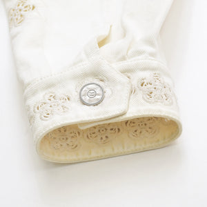 CHANEL Flower pattern denim jacket 2014 P76751V68765 Cotton White Silver hardware Size 46 Good condition Used 4a008648