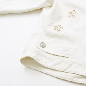 CHANEL Flower pattern denim jacket 2014 P76751V68765 Cotton White Silver hardware Size 46 Good condition Used 4a008648