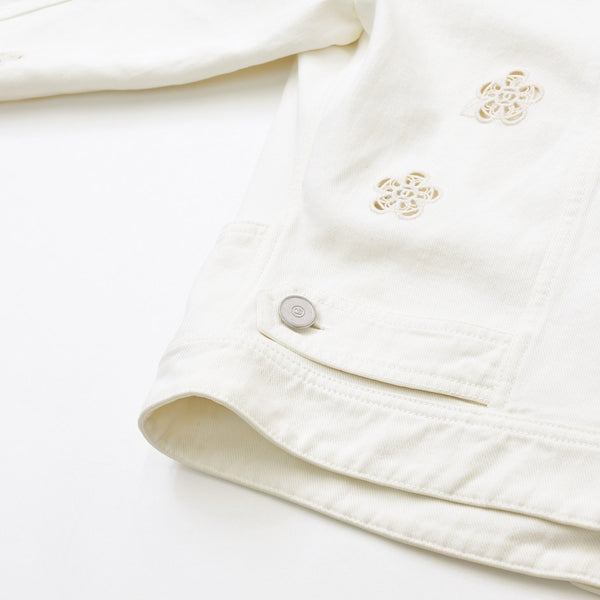 CHANEL Flower pattern denim jacket 2014 P76751V68765 Cotton White Silver hardware Size 46 Good condition Used 4a008648