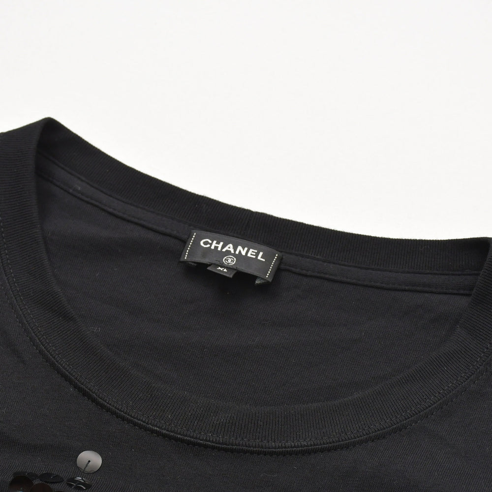 Very Good Condition CHANEL FACE PRINT Face Print Sequins Bijou Decoration P72144K10357 Cotton Black Size XL Used 4a008660