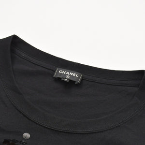 極美品 CHANEL シャネル FACE PRINT フェイスプリント スパンコール ビジュー装飾 P72144K10357 コットン ブラック サイズXL 中古 4a008660
