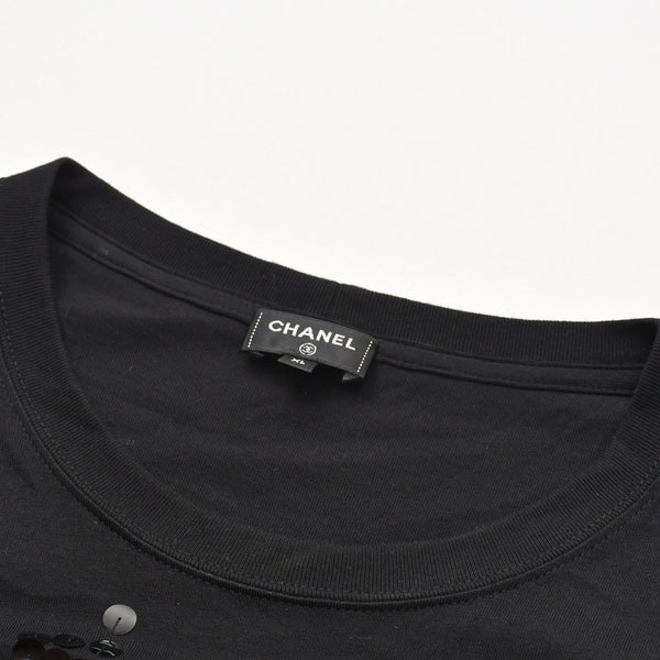 極美品 CHANEL シャネル FACE PRINT フェイスプリント スパンコール ビジュー装飾 P72144K10357 コットン ブラック サイズXL 中古 4a008660