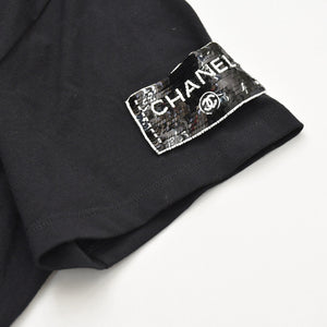 極美品 CHANEL シャネル FACE PRINT フェイスプリント スパンコール ビジュー装飾 P72144K10357 コットン ブラック サイズXL 中古 4a008660