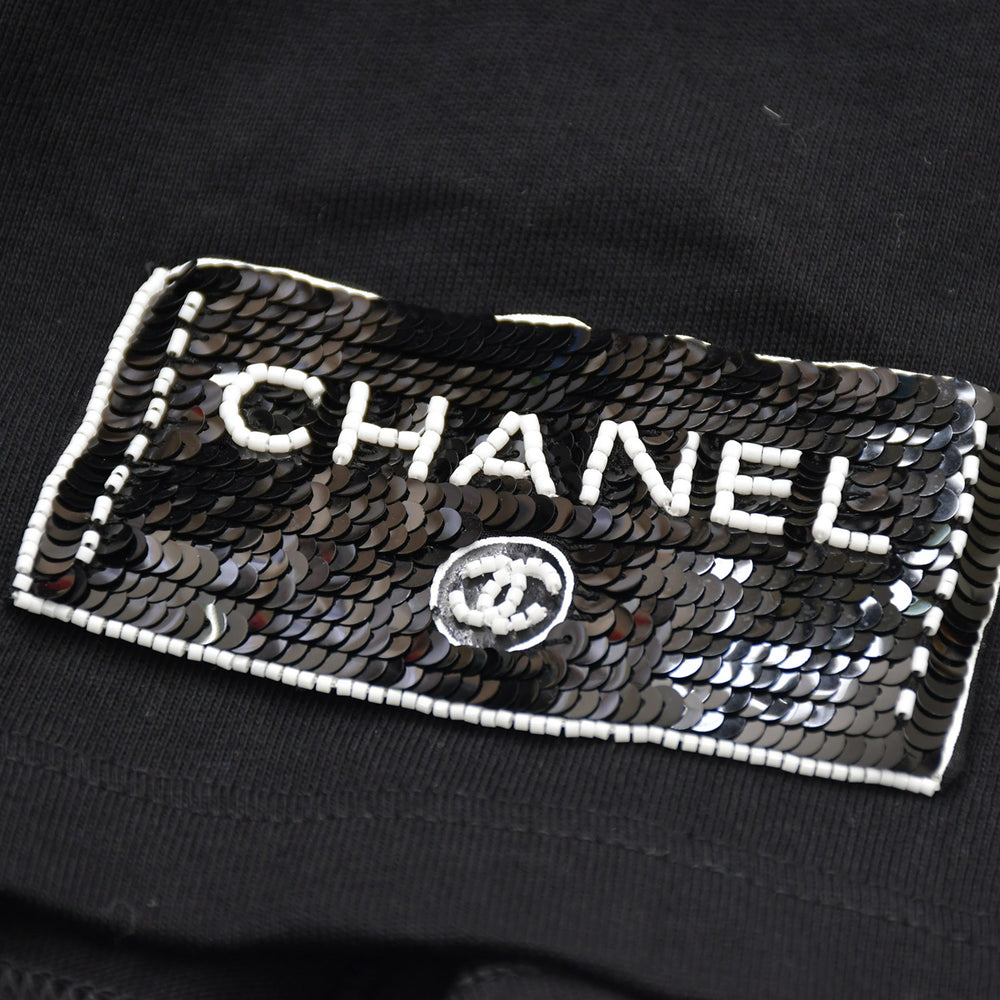 Very Good Condition CHANEL FACE PRINT Face Print Sequins Bijou Decoration P72144K10357 Cotton Black Size XL Used 4a008660