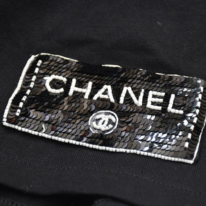 極美品 CHANEL シャネル FACE PRINT フェイスプリント スパンコール ビジュー装飾 P72144K10357 コットン ブラック サイズXL 中古 4a008660