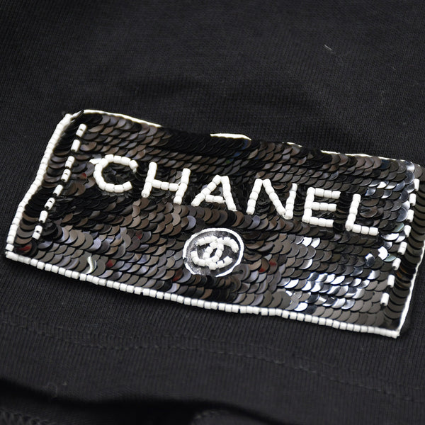 極美品 CHANEL シャネル FACE PRINT フェイスプリント スパンコール ビジュー装飾 P72144K10357 コットン ブラック サイズXL 中古 4a008660