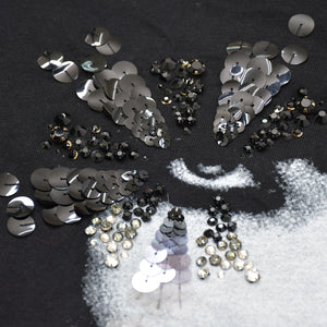 極美品 CHANEL シャネル FACE PRINT フェイスプリント スパンコール ビジュー装飾 P72144K10357 コットン ブラック サイズXL 中古 4a008660