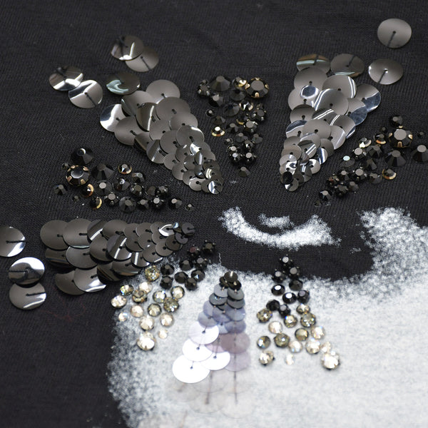 極美品 CHANEL シャネル FACE PRINT フェイスプリント スパンコール ビジュー装飾 P72144K10357 コットン ブラック サイズXL 中古 4a008660